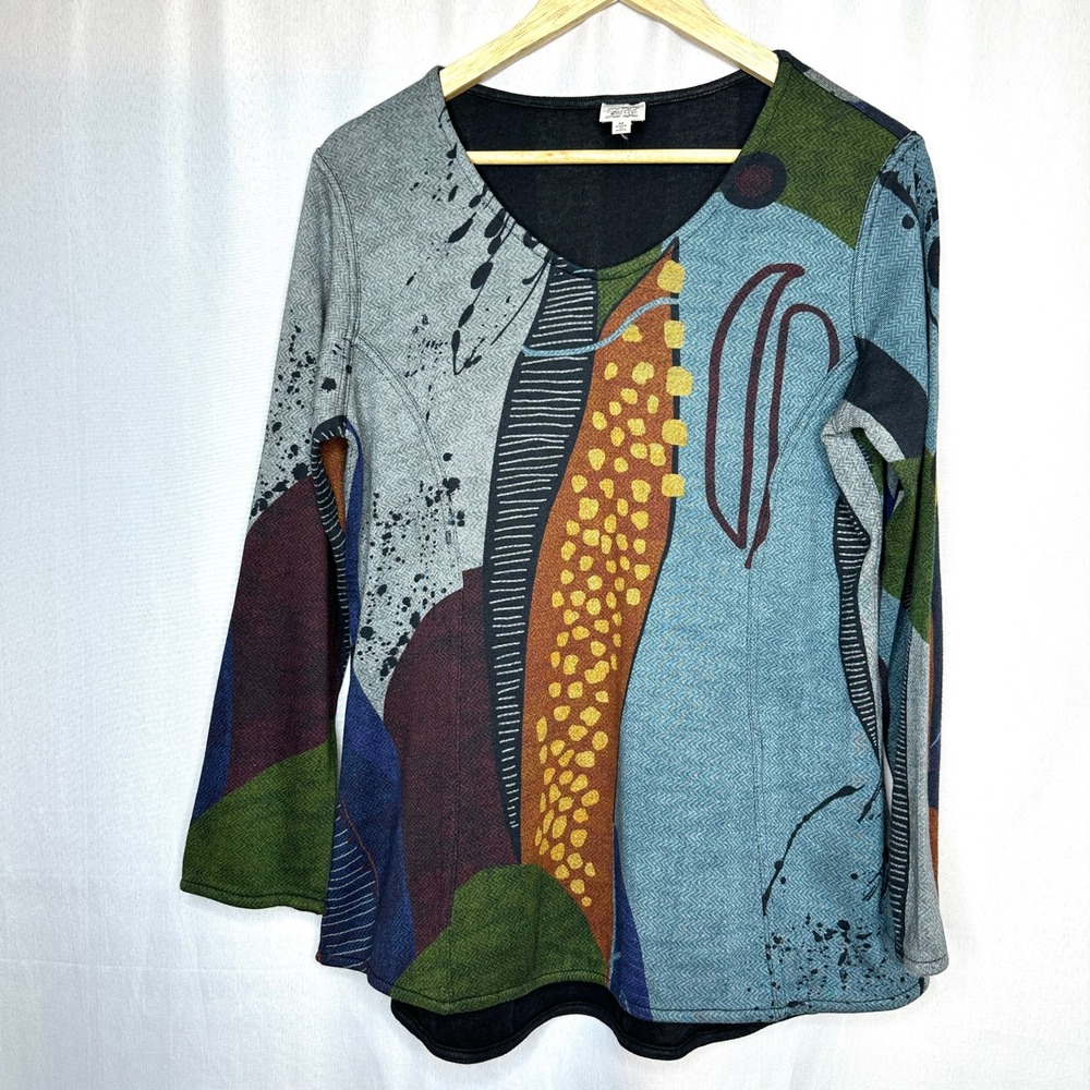 Parsley & Sage Abstract Long Sleeve Tunic MEDIUM Artsy Lagenlook Earthy Bold